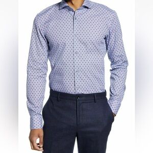 Hugo Boss Jason Diamond Print Slim Fit Dress Shirt Made In Italy Size 38…